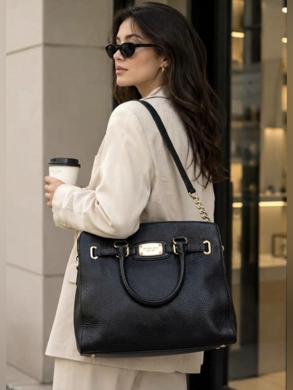 Michael Kors Hamilton Large Pebbled Leather Satchel Black